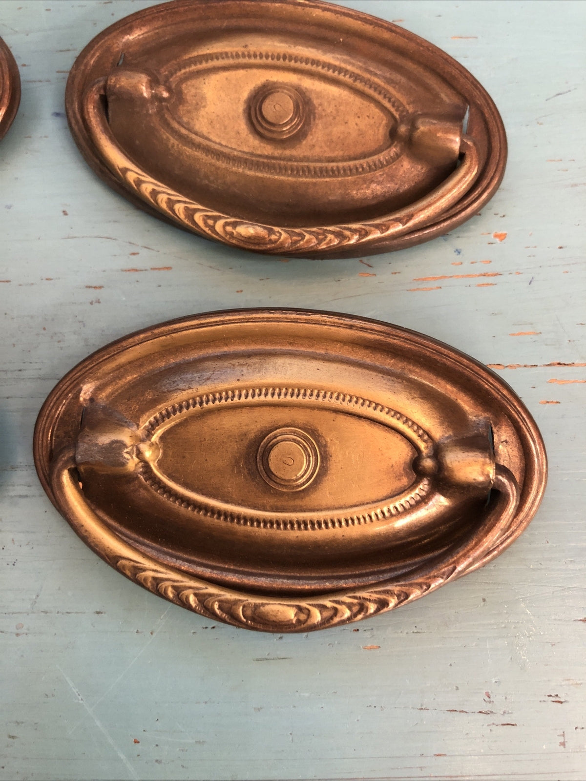 Lot of 4 Vintage ANTIQUE BRASS OVAL PULL HANDLES