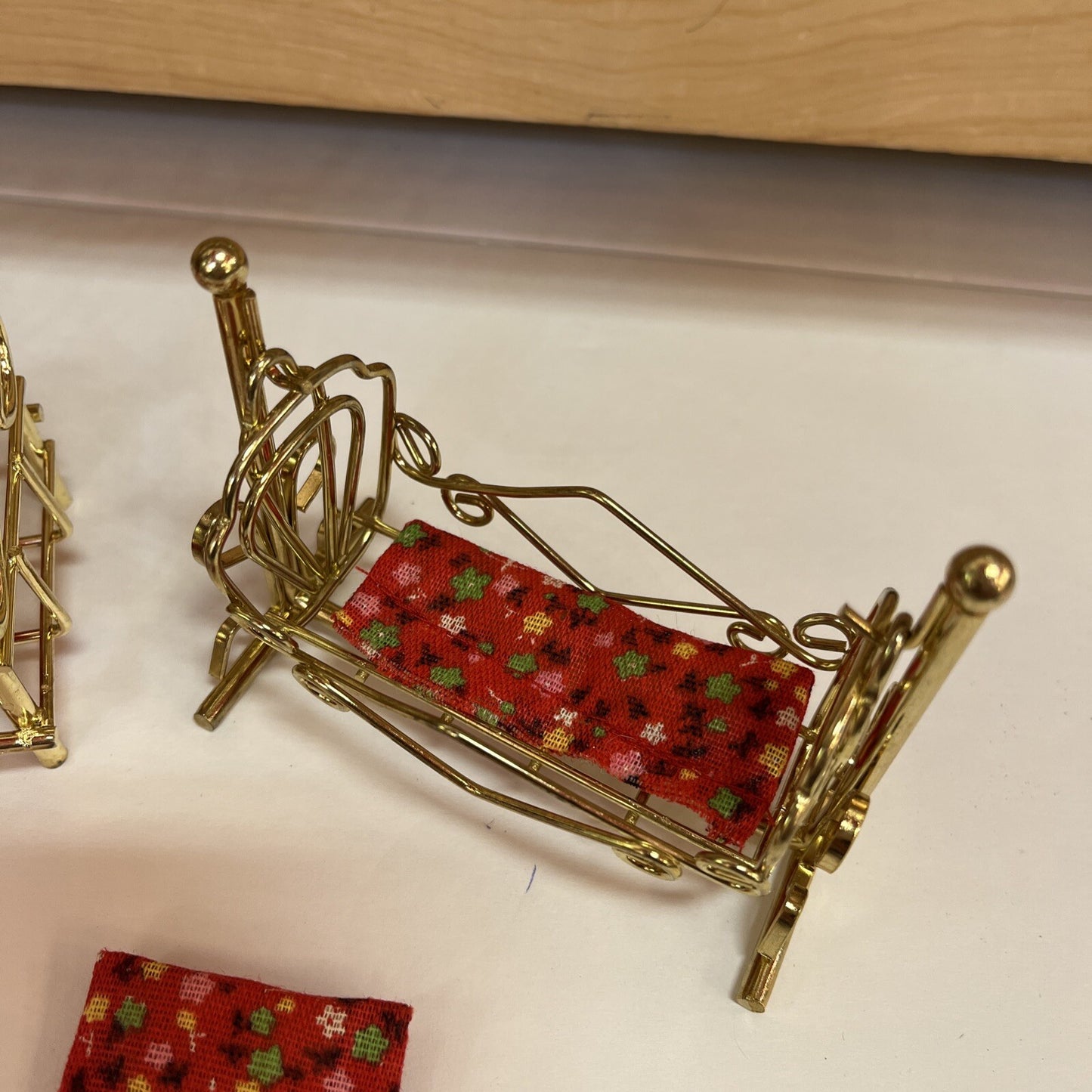 Justen Heartland brass dollhouse furniture - vintage Day Bed & Baby Rocker 1985