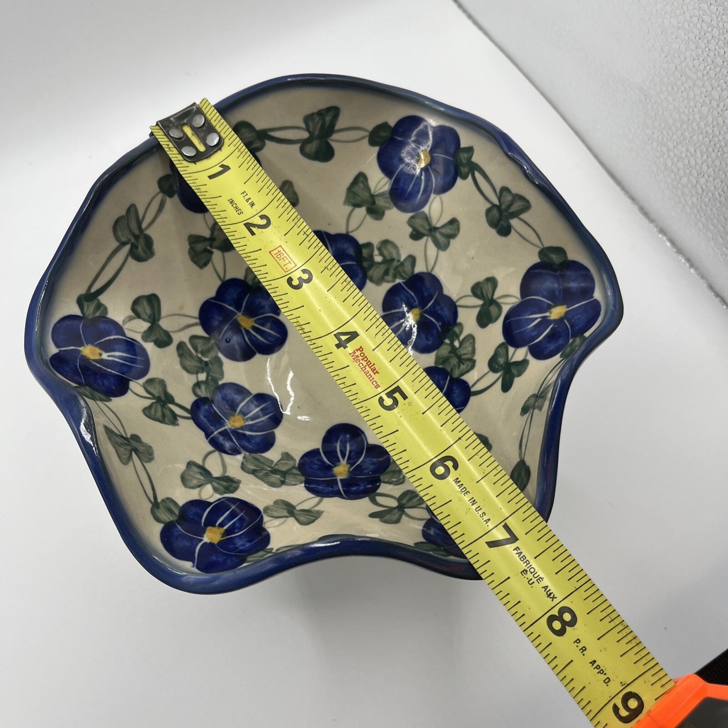 Polish Pottery Bowl With Pedestal Unikat Hand Painted Fluted Fruit Candy Dish