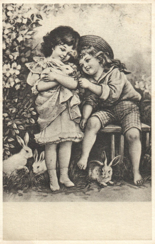 Girls with Bunny rabbits Children Italy Postcard