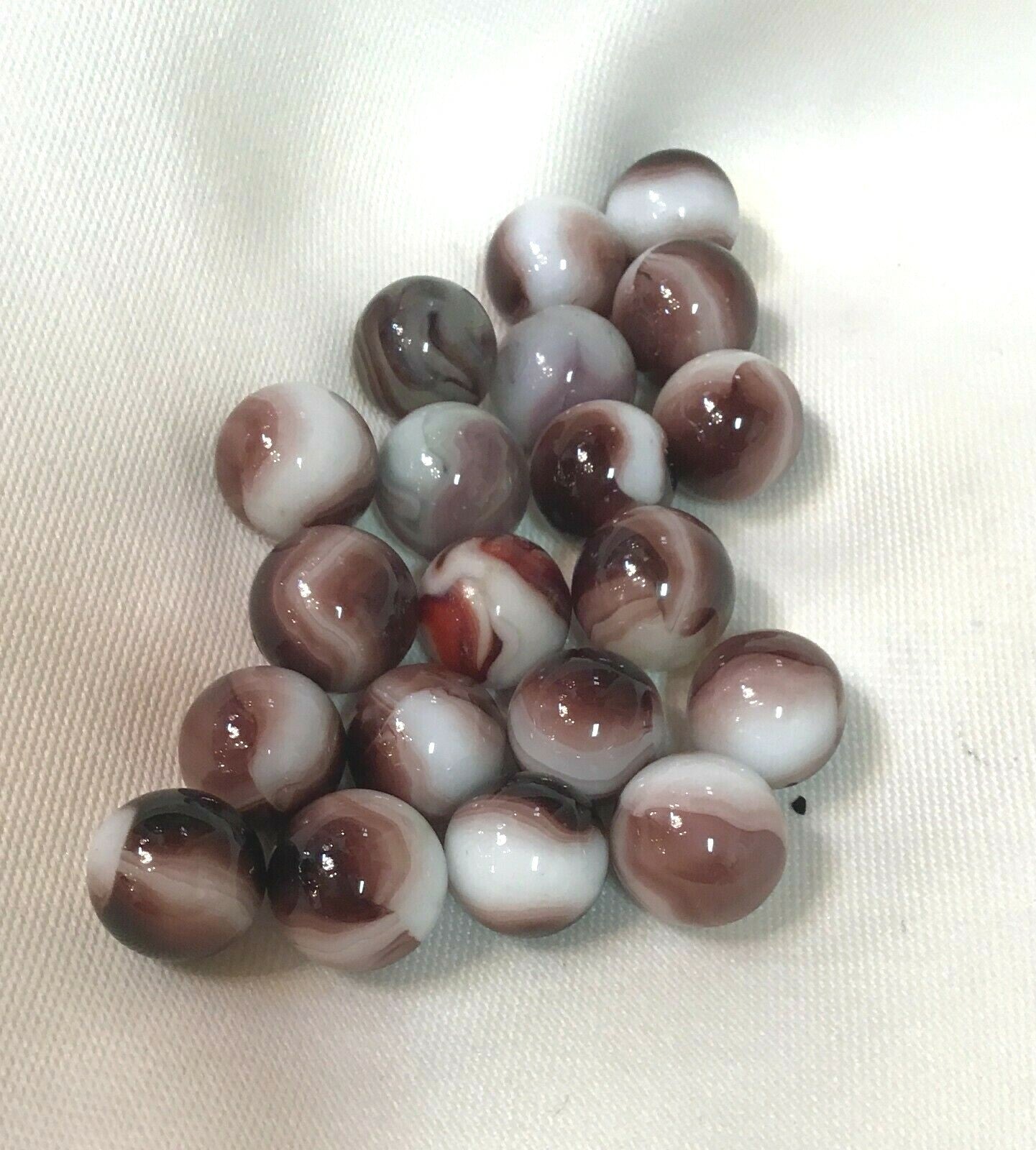 Lot of 20 Vintage Brown or Dark Purple White Swirl Glass Marbles