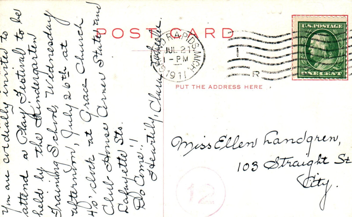 Grand Rapids Kindergarten Training School Room Vintage Michigan Mich MI Postcard