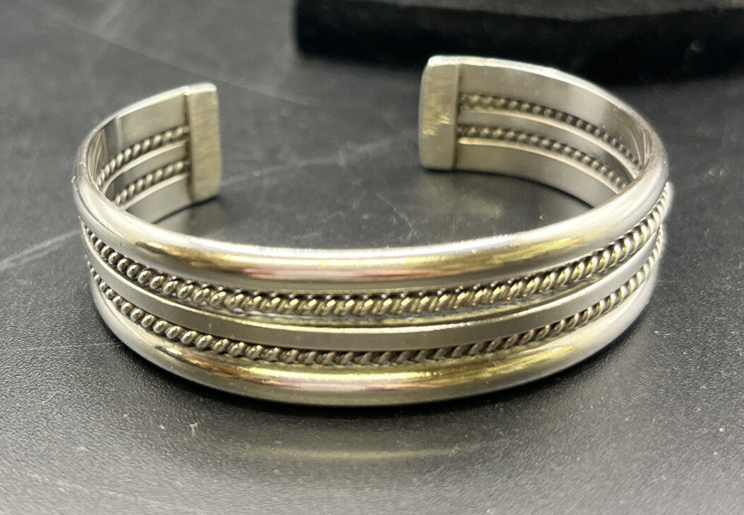 Vintage Southwestern Twist Sterling Silver Cuff Bracelet 6-3/8"