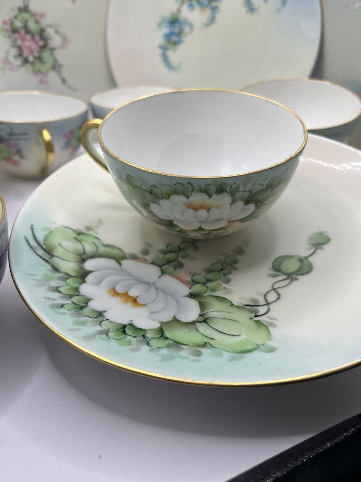 Vintage 6 Nippon 2 Piece Set Sandwich Plate & Cup W/Gold Trim And Flowers