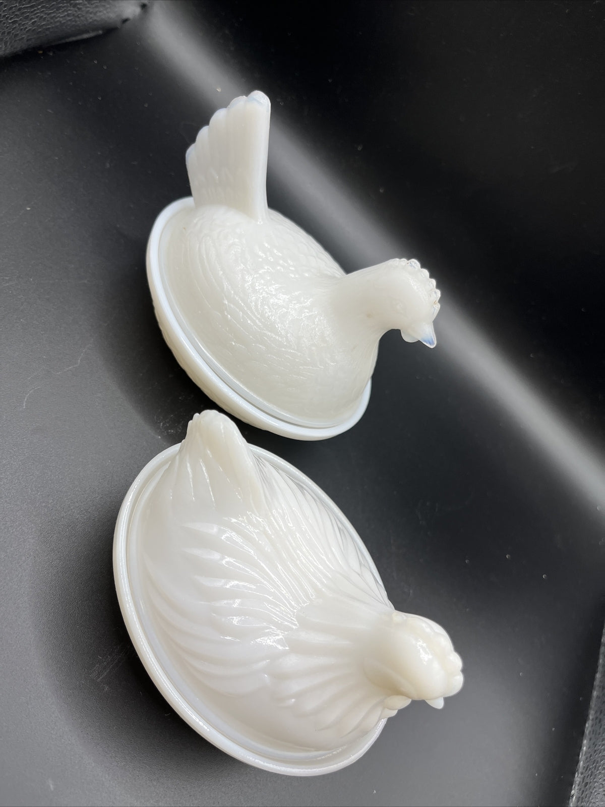 Vintage Westmoreland? All White Hen on Nest & Rooster On Nest Milk Glass Chicken