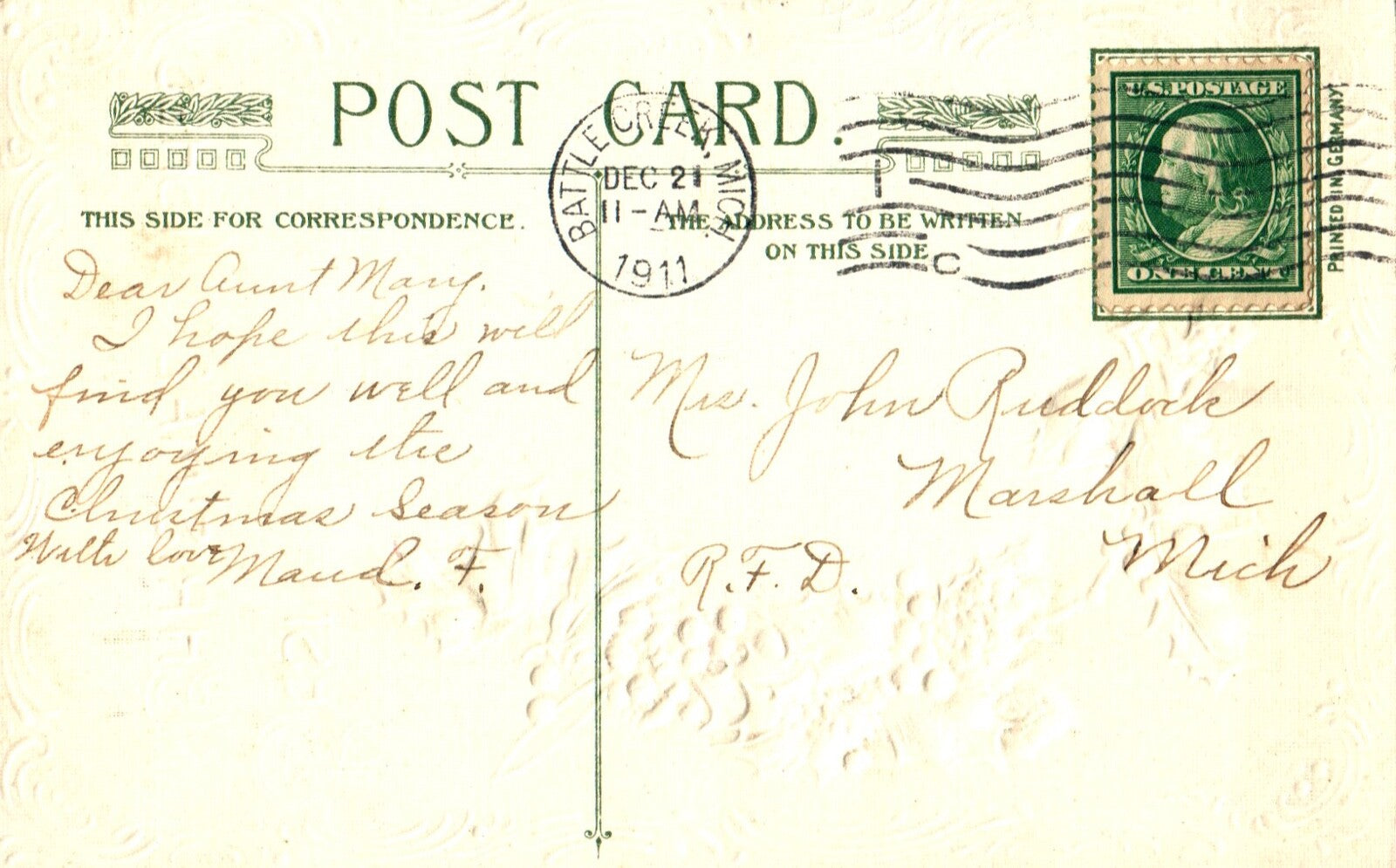 John Winsch Best Christmas Wishes People on Snowy Path Vintage Postcard