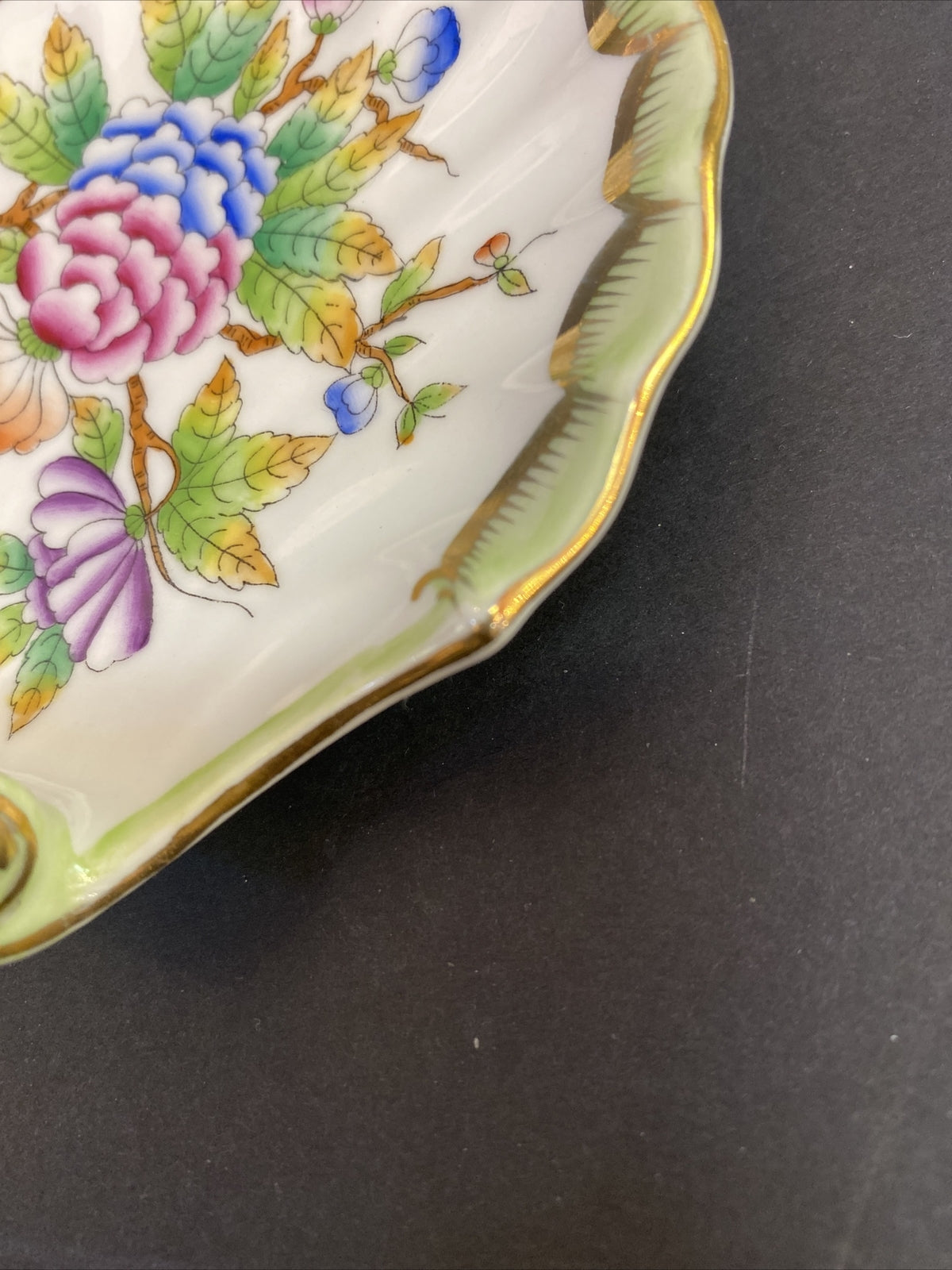 Lot of 2 Herend Queen Victoria Peony Shell Dish Hungary Toothpick Holder 1839