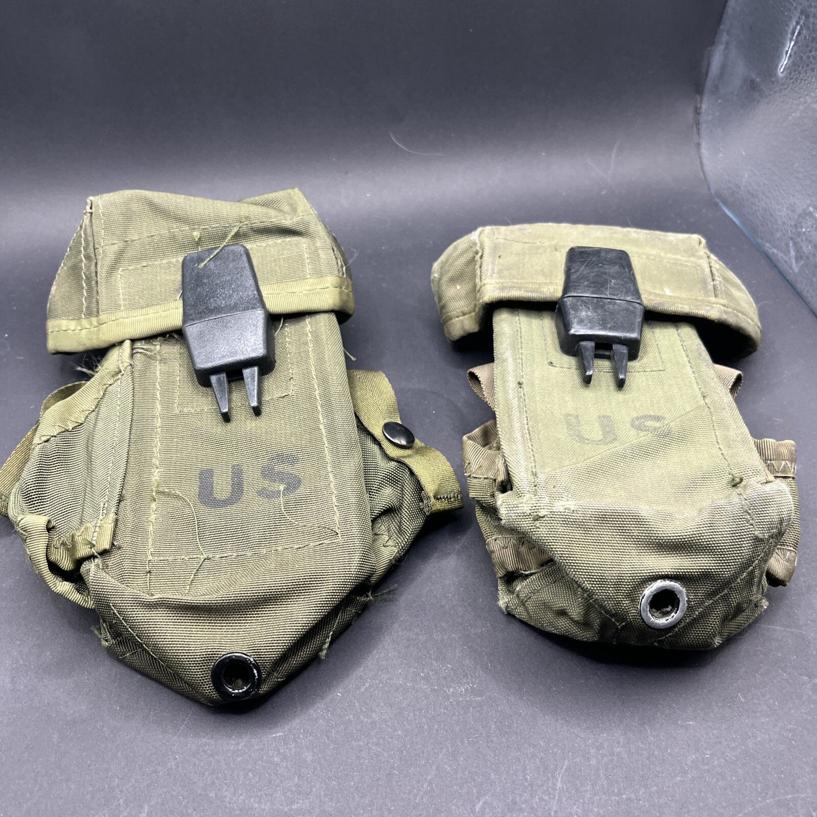 US Military Ammo Pouch Case Small Arms Canvas w/ Alice Clips Lot Of 2