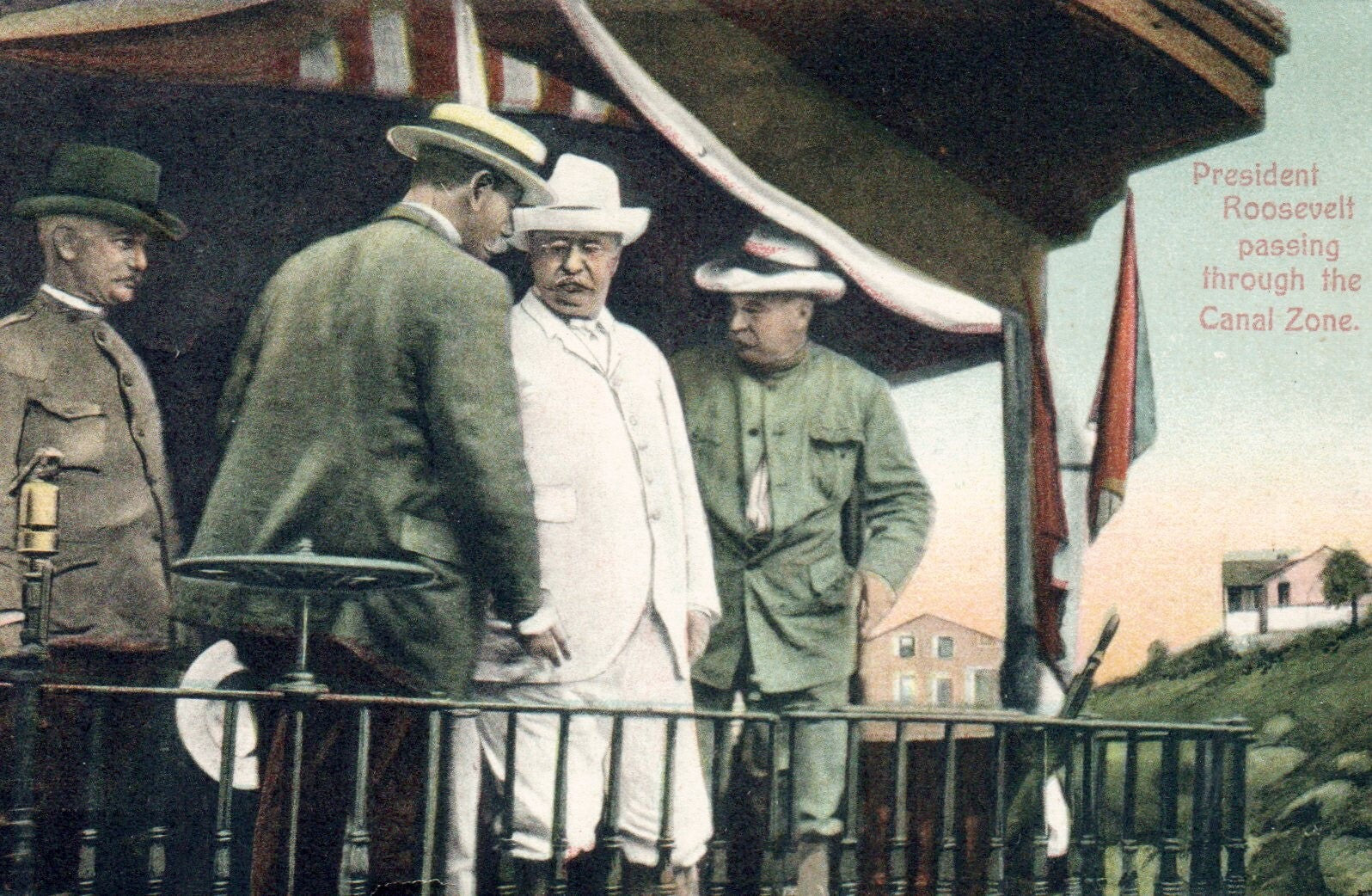 President Theodore Roosevelt Passing Through The Canal Zone Vintage Postcard