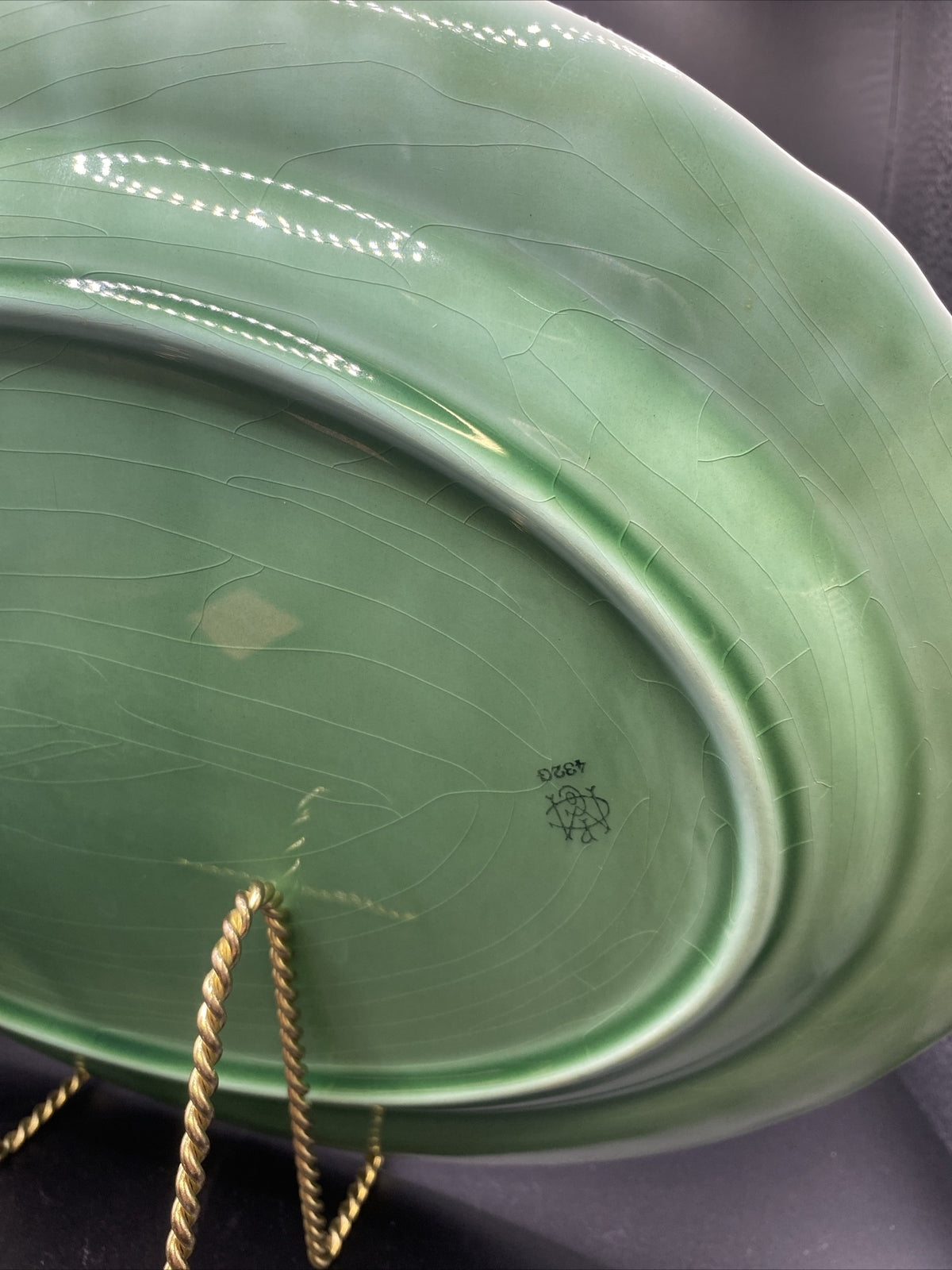13.5 Oval Platter Vintage Mount Clemens Petal LIGHT Green 1930's Petalware
