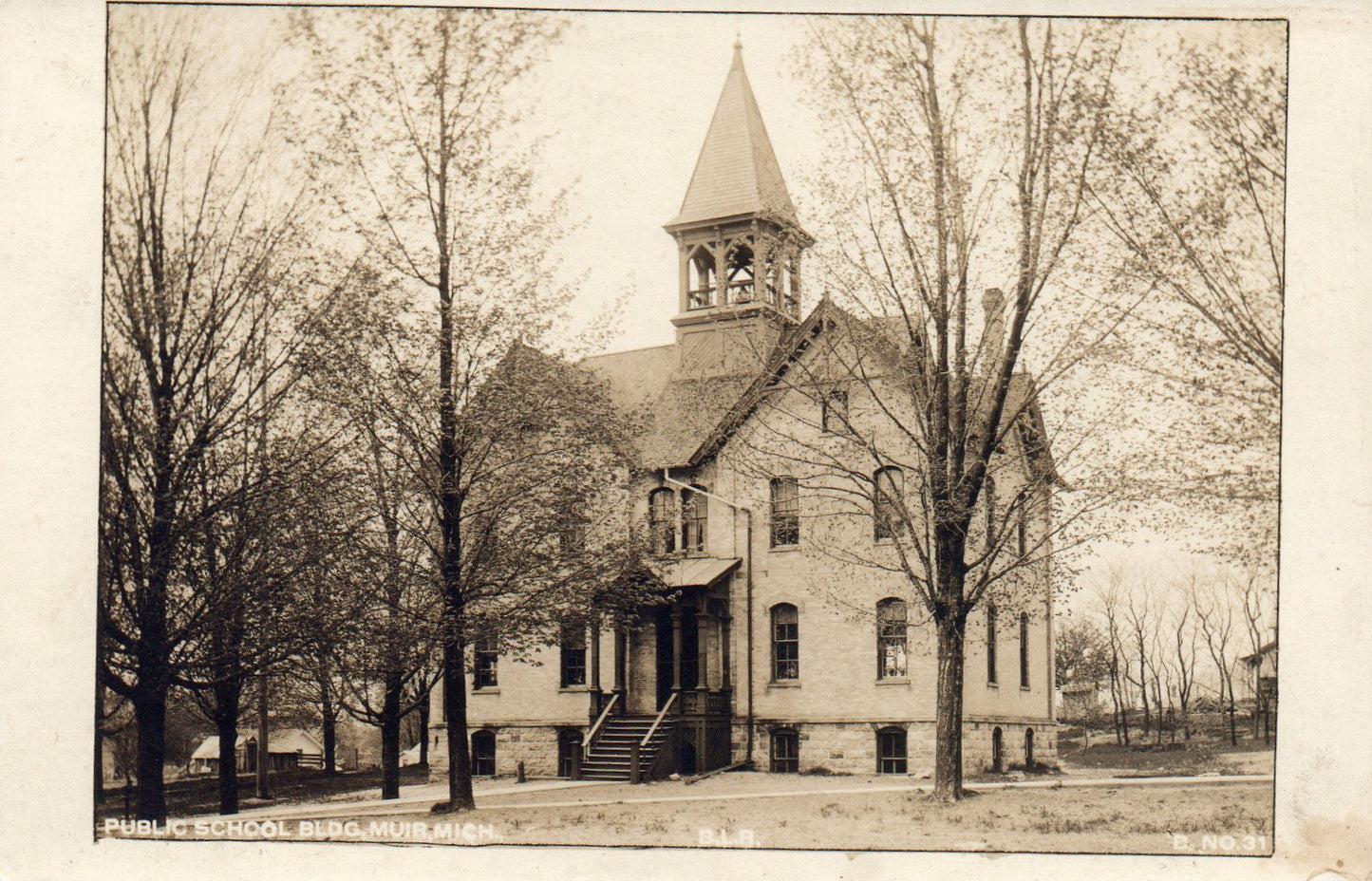 Public School BLDG  Muir MI Mich Michigan Postcard Real Photo