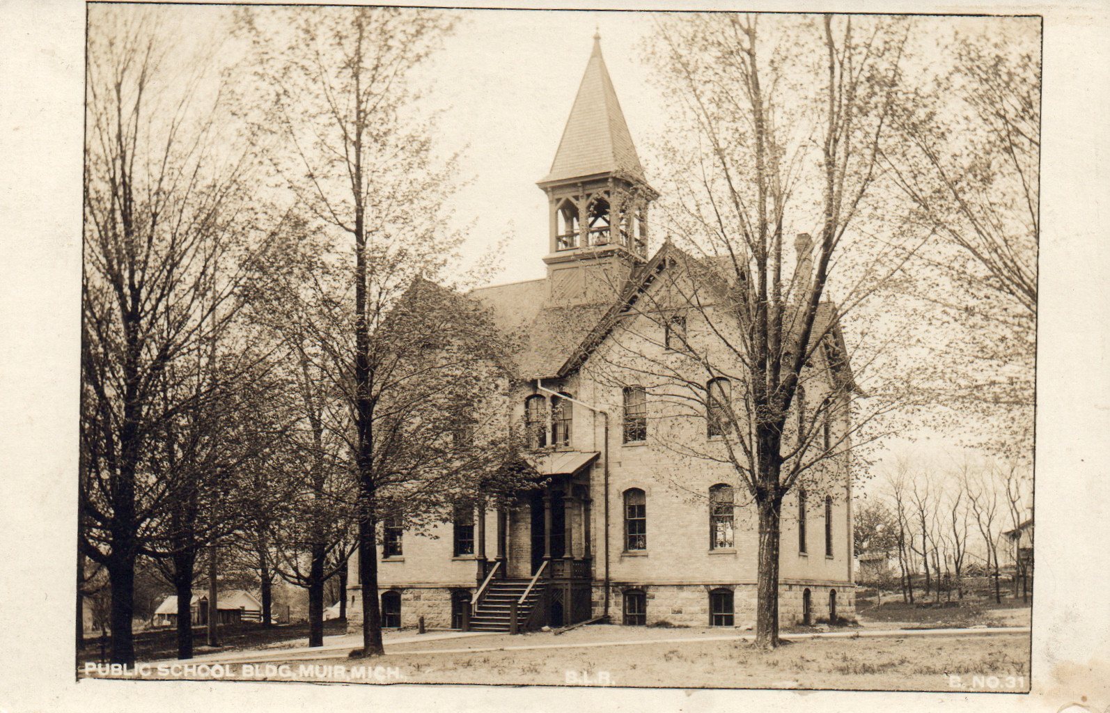 Public School BLDG  Muir MI Mich Michigan Postcard Real Photo
