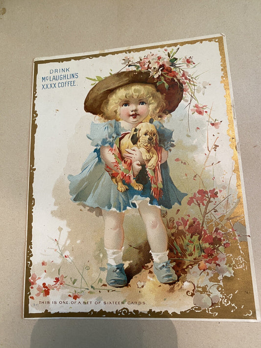 Mclaughlin's coffee Trade Trading Advertising Card girl Dog 7 x 5.5"