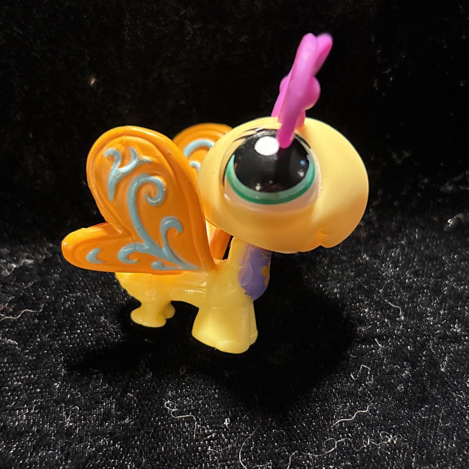 Littlest Pet Shop LPS Yellow Butterfly w/ Peach & Blue Wings Pink Antennae #497
