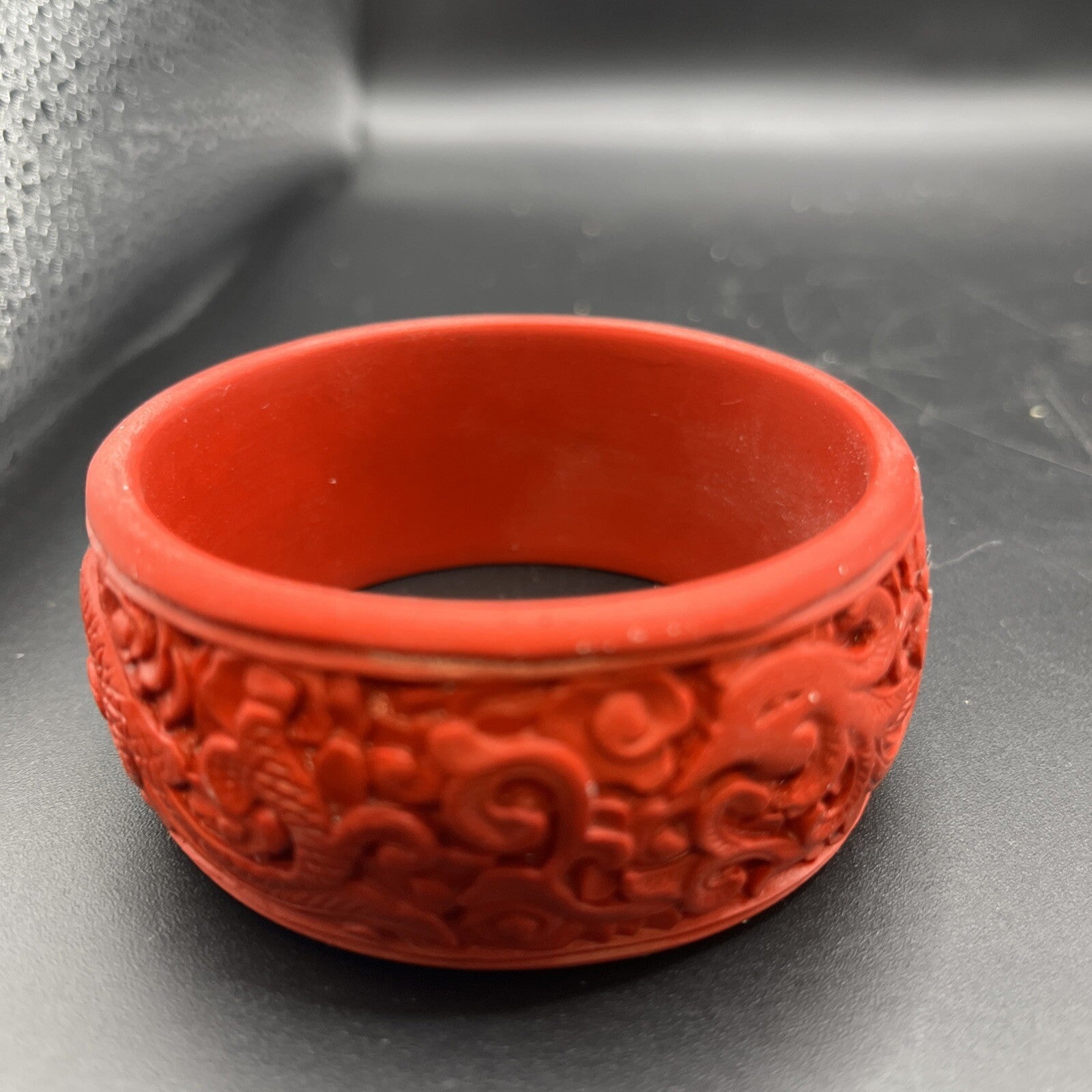 Vintage Red Carved Cinnabar Bangle wide Bracelet  