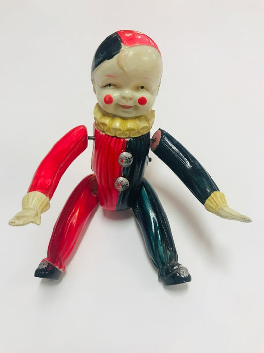 Vintage Toy Clown with Red black Clown Suit yellow Ruffles
