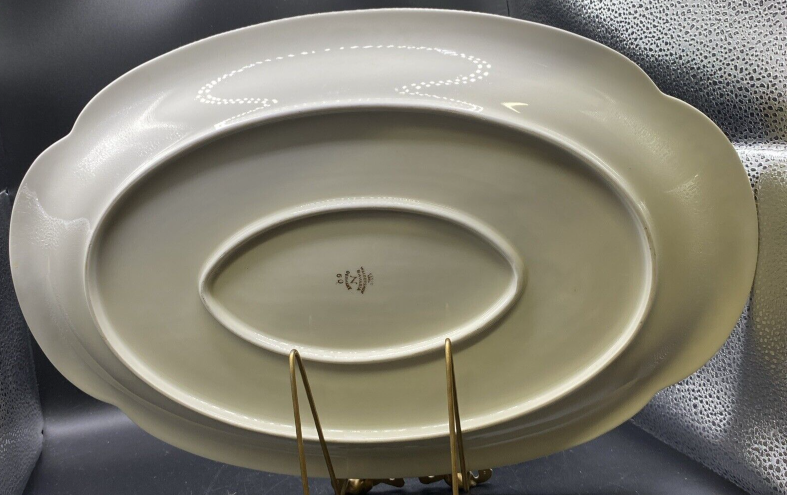 RARE Large 16" x 10 1/4" Waldershof Bavaria SERVING Platter Cream with Gold Rim