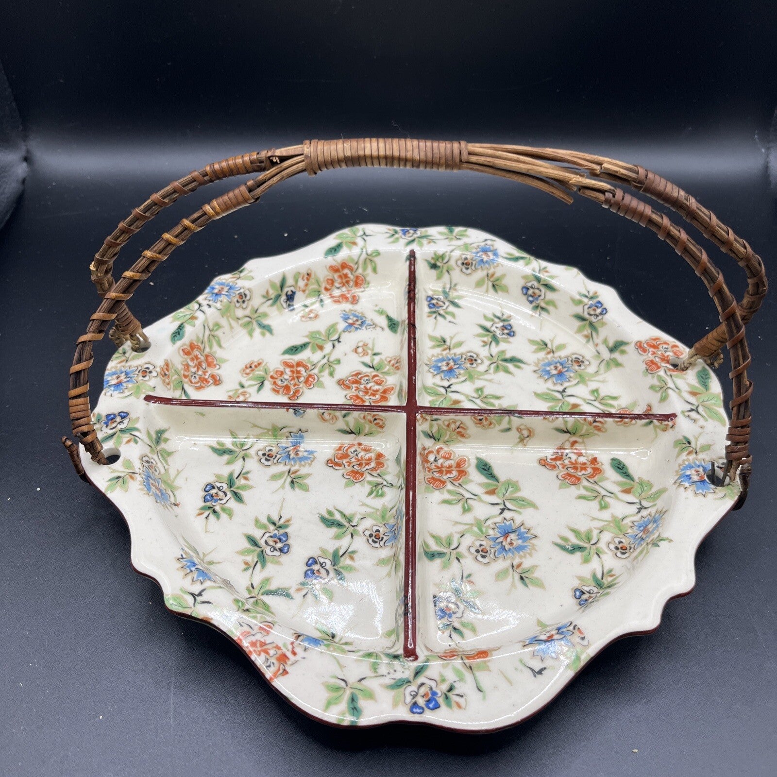 Vintage Erphila “Eton” Pattern  - Handled Divided Dish - Czechoslovakia 9” RARE