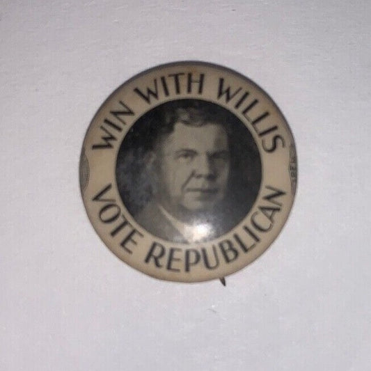 Vintage Win With Willis Vote Republican 7/8" Celluloid Pinback