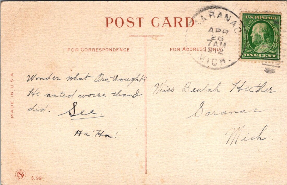 Just Fishin' - Backside of Boy Hugging Girl on Dock Fishing Comic S.99 Postcard