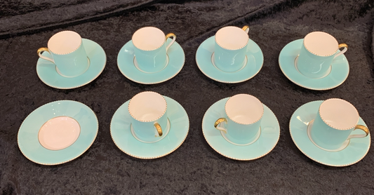 Vintage Set of 7 Wedgewood April Robins Egg Blue Demitasse Teacup and Saucers