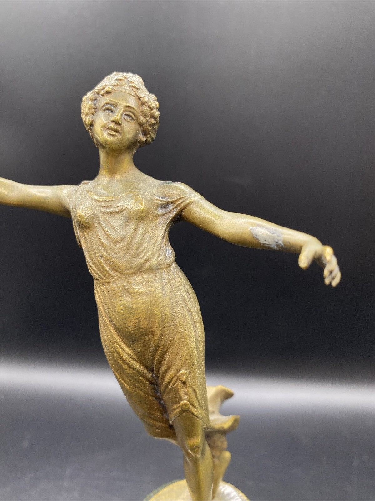 Greek Women Brass Figure Sculpture with Marble Decorative Base 8.75 tall