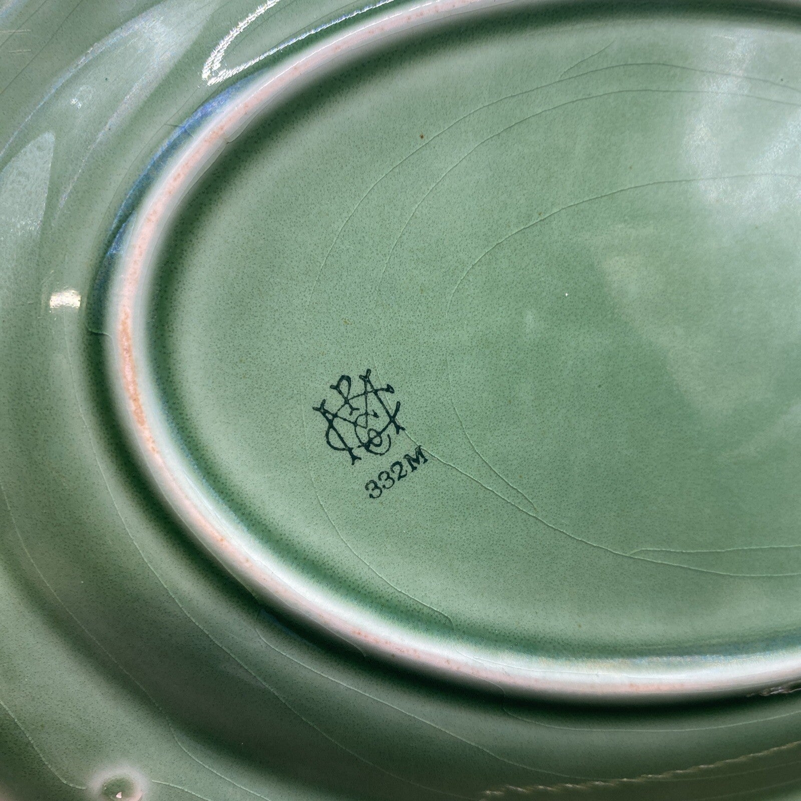 9.5" Oval Platter Vintage 1930's Mount Clemens Petalware  LIGHT Green