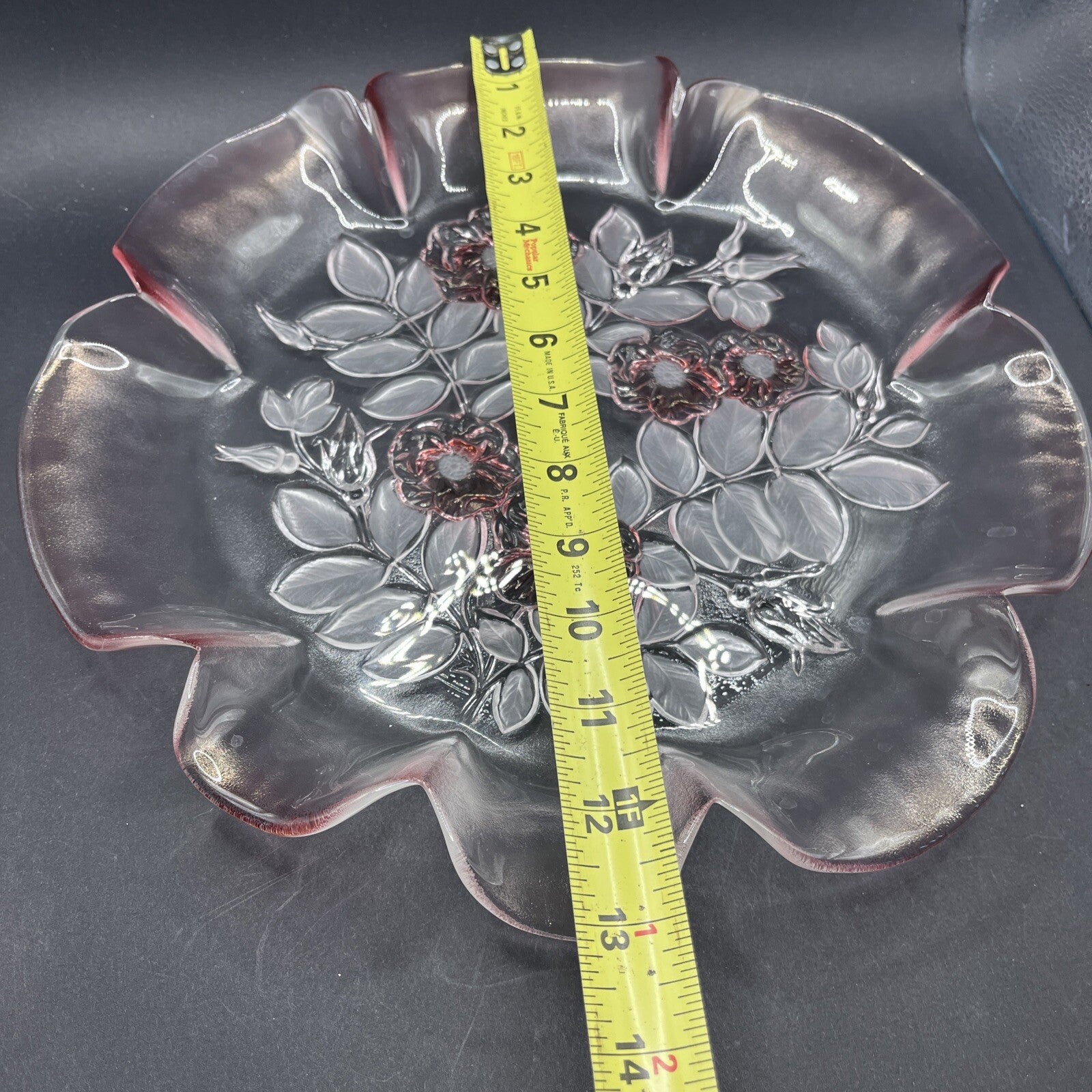 Vintage - Mikasa Crystal - Raised Roses Ruffled Serving Platter-13 in Diameter