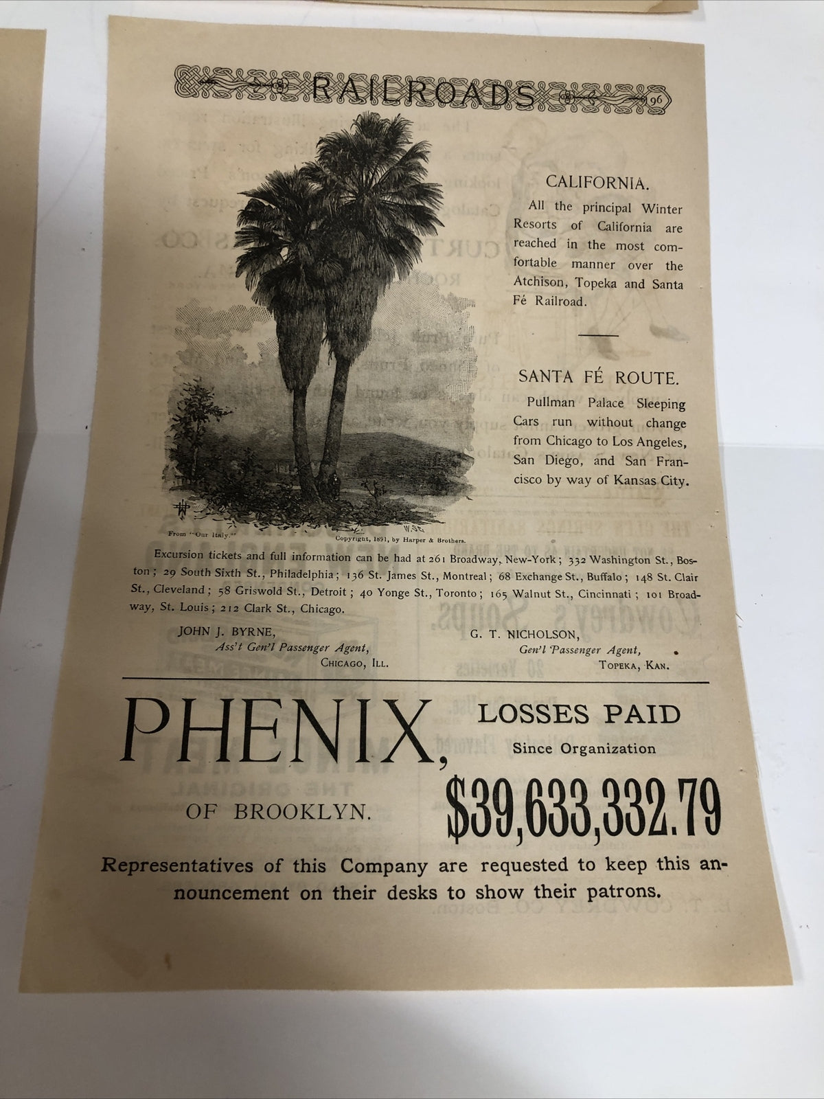 1891 Harpers Magazine Advertisements Ads Railroad Set of 4