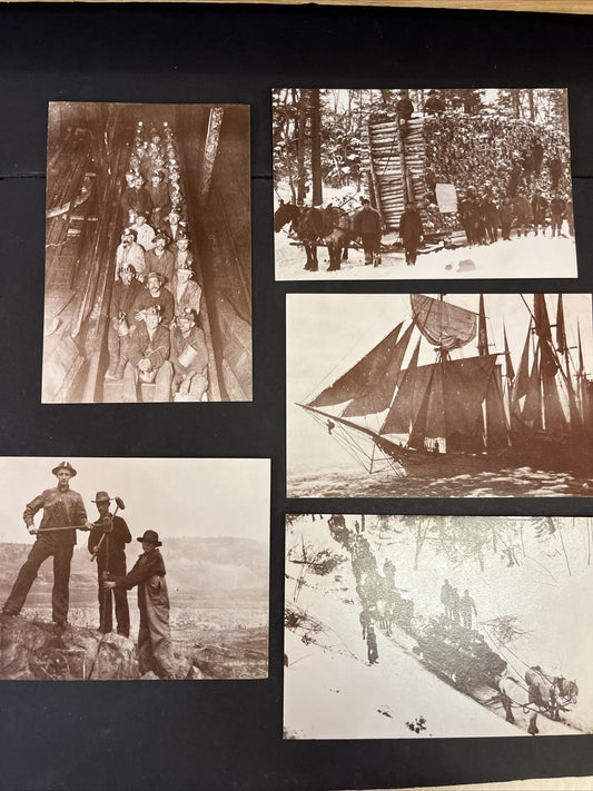 Postcards Lot Of 5, Coal Mine Logging Horse Drawn, Ship On Lake Superior