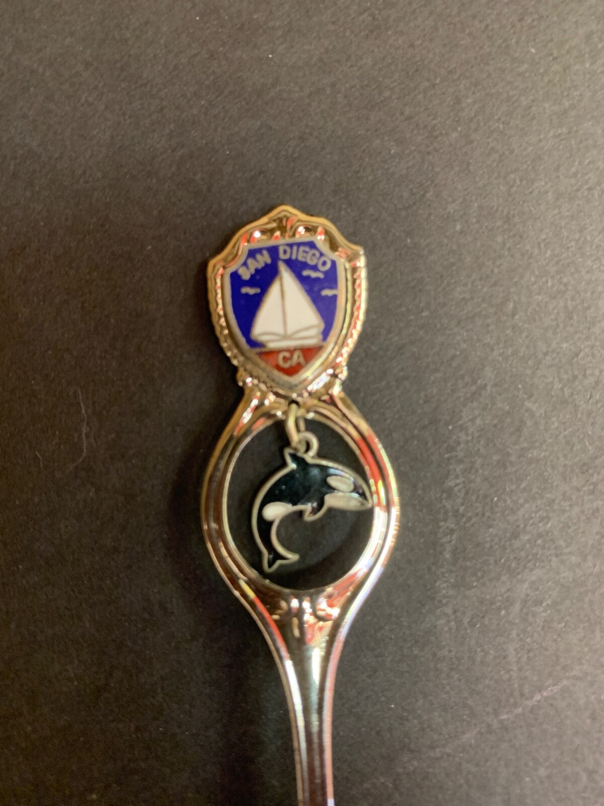 Vintage San Diego California Sailboat and Orca Whale Charm Souvenir Spoon
