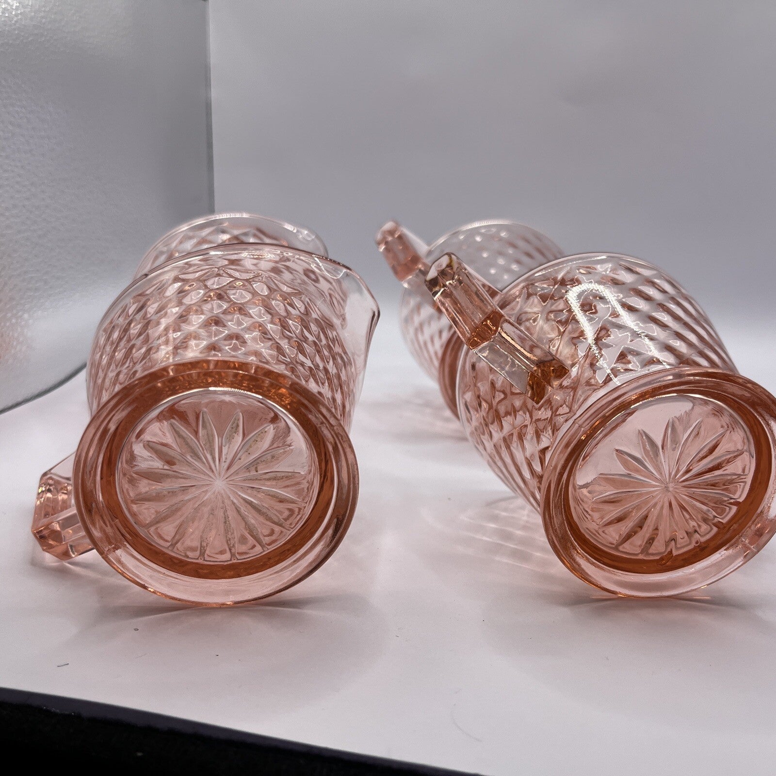 Vintage 2 Pair Of Pink Diamond Quilted Creamer And Sugar