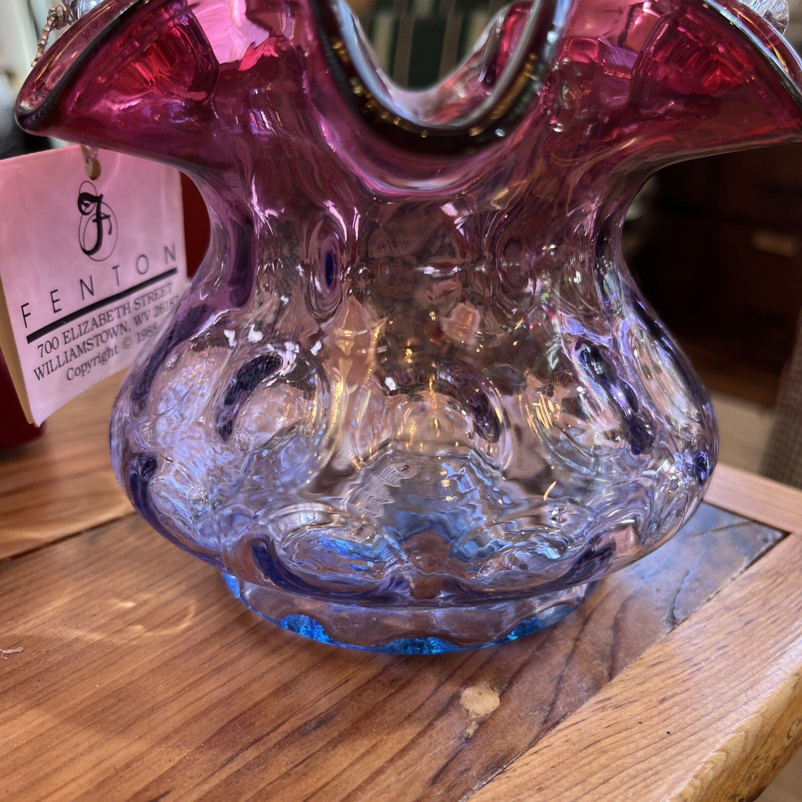 Fenton Mulberry Basket Cranberry To Purple To Blue 8 In High