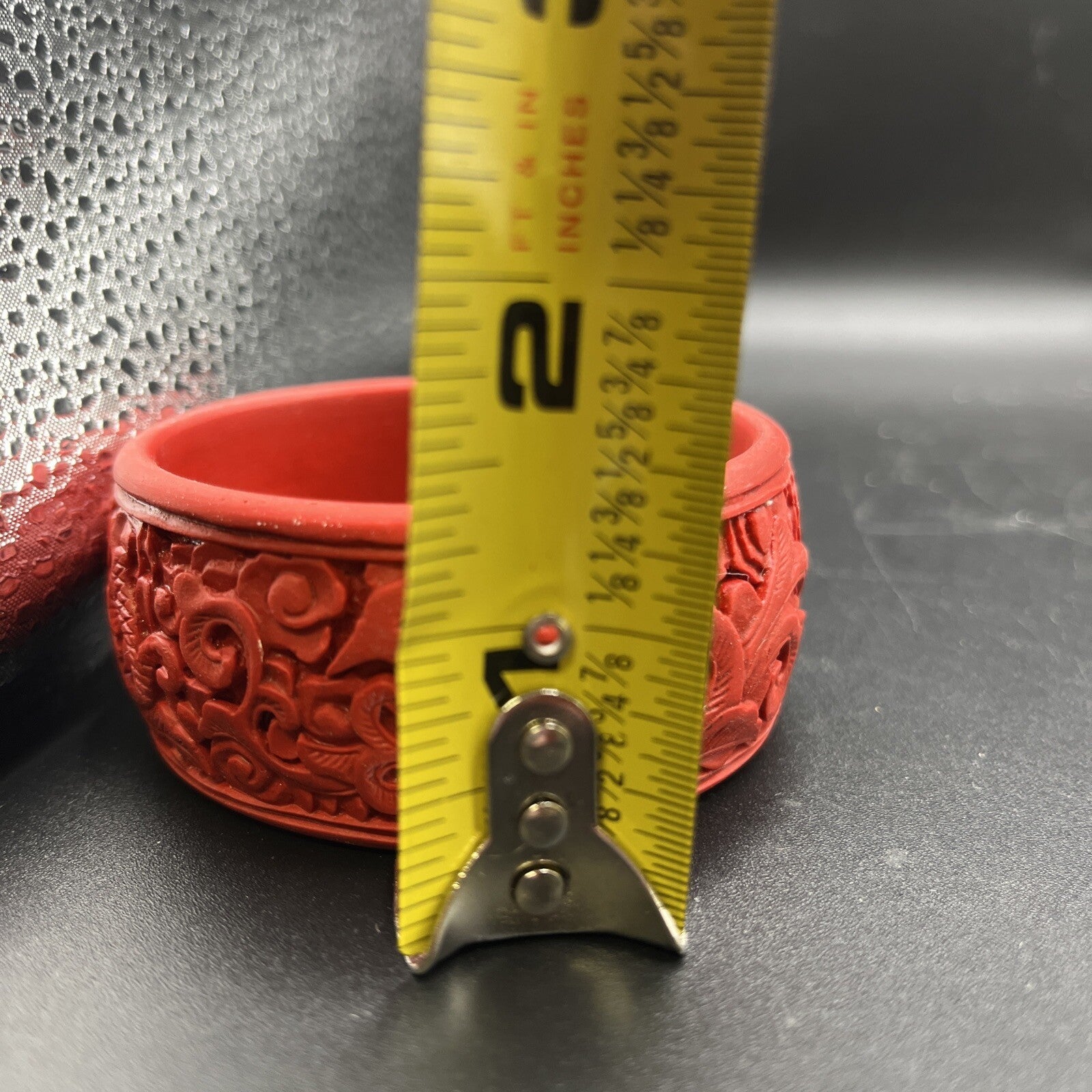 Vintage Red Carved Cinnabar Bangle wide Bracelet  