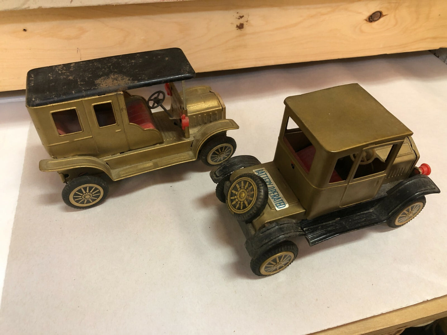 Old Tin Battery Operated Model T Antique Toy Car (2) - 1960s Japan