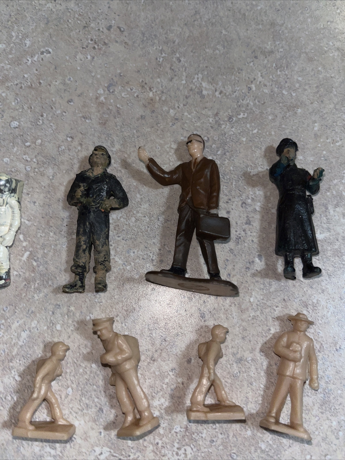 Vintage - Plastic Toy Figurines.  Astronaut Postman, See Pictures.   14 Piece