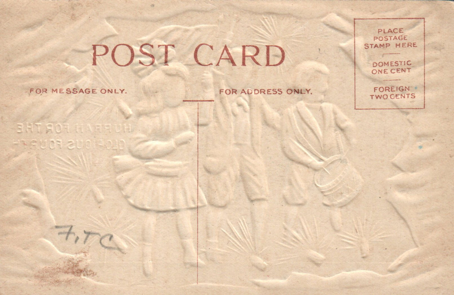 Hurrah for the Glorious Fourth Patriotic vintage postcard American Flag