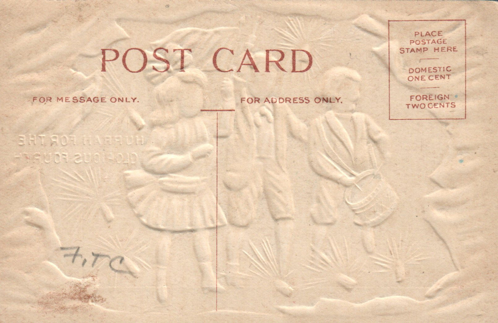 Hurrah for the Glorious Fourth Patriotic vintage postcard American Flag