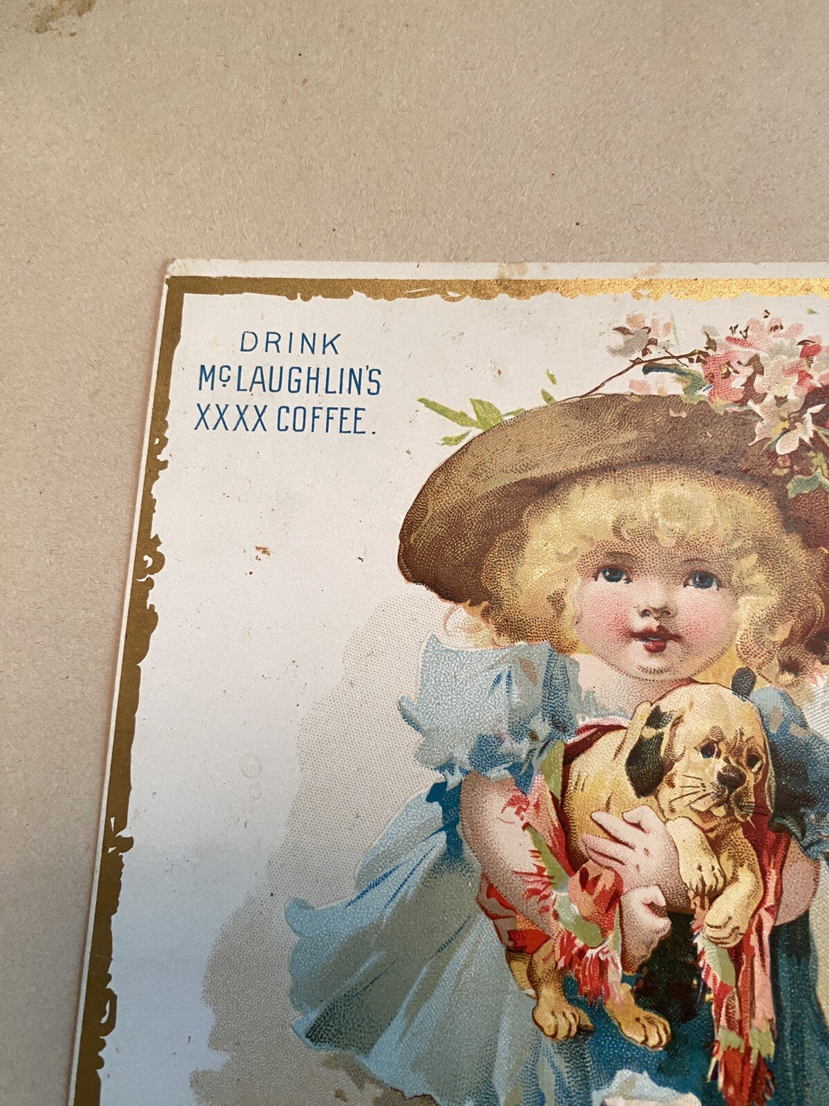Mclaughlin's coffee Trade Trading Advertising Card girl Dog 7 x 5.5"