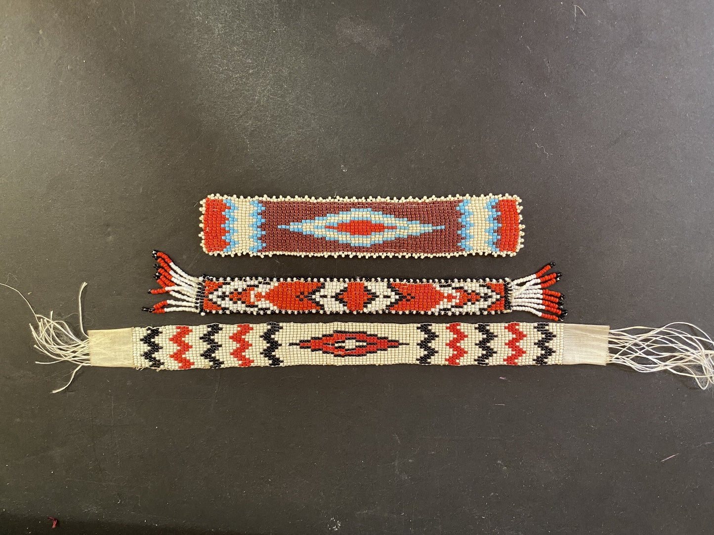 3 Women’s Boho Native Indian Beaded Sample pieces Diamond Red Blue Beaded
