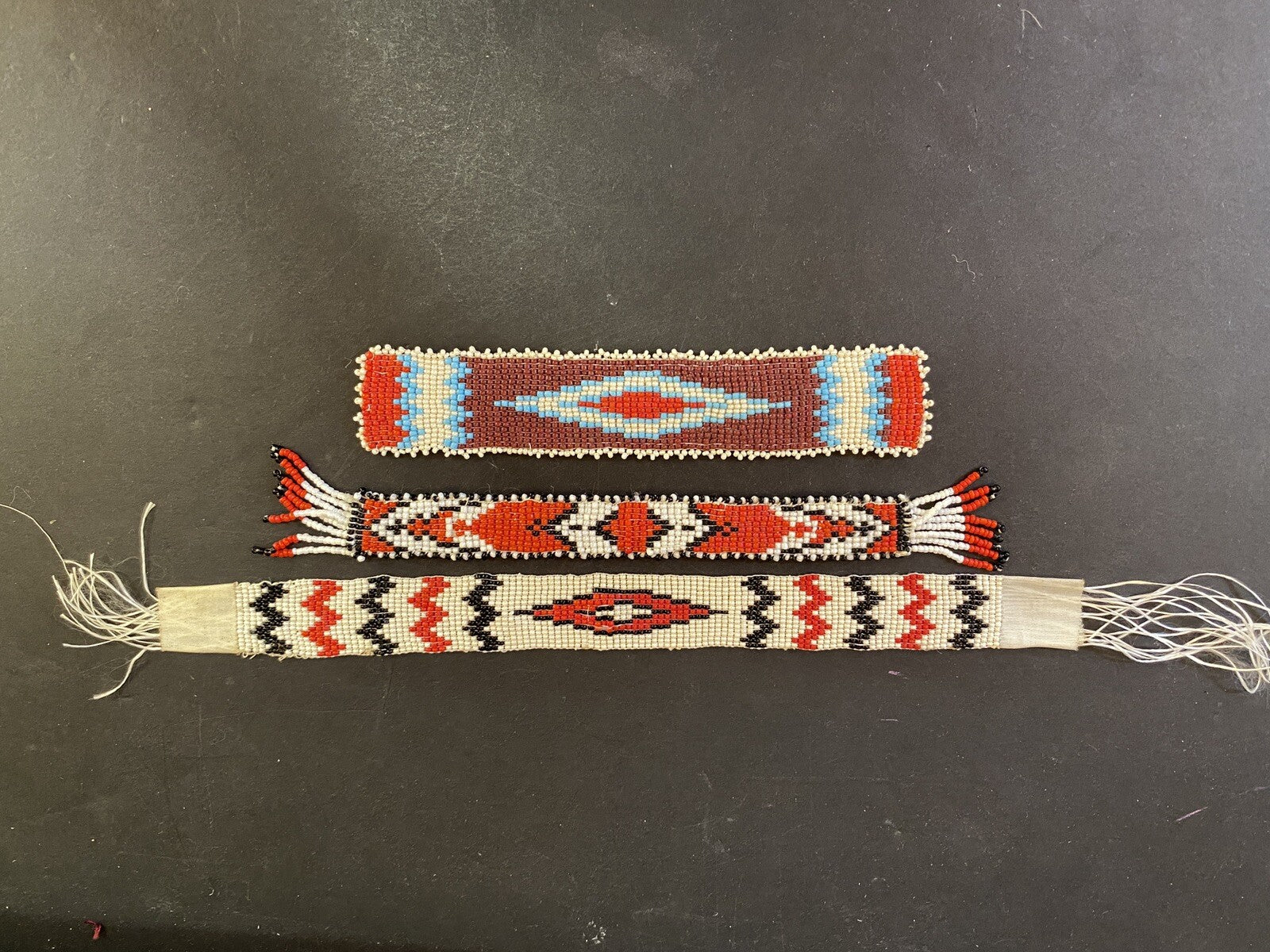 3 Women’s Boho Native Indian Beaded Sample pieces Diamond Red Blue Beaded