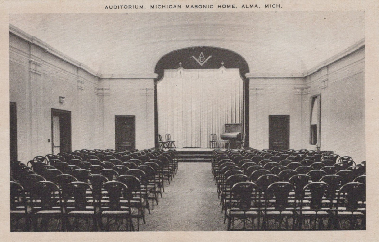 Real Photo Auditorium Masonic Home Alma MI Michigan M-1969 Postcard