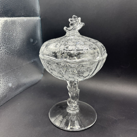 Vintage Fostoria Meadow Rose Clear Footed Jelly & Cover Baroque Shape