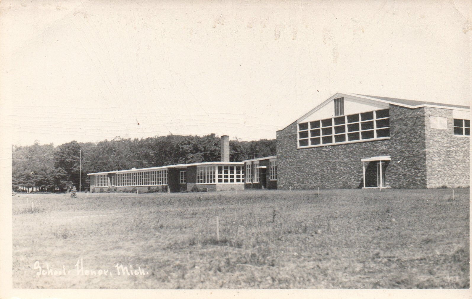 RPPC School Building in Honor Michigan Postcard