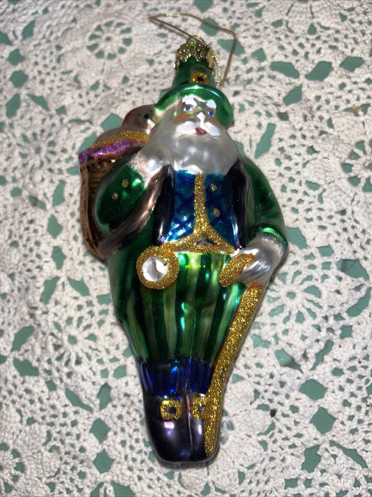 Vintage Green Irish Santa Mercury Glass Christmas Ornament