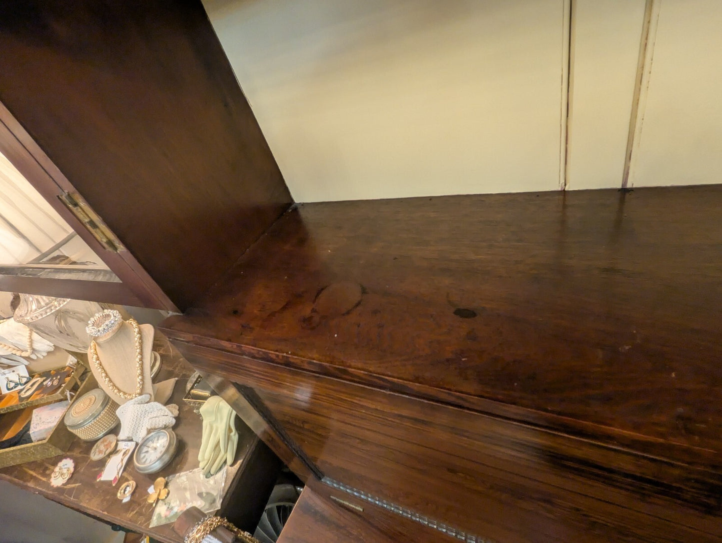 Victorian Antique Rosewood Grained Walnut Secretary Desk & Bookcase