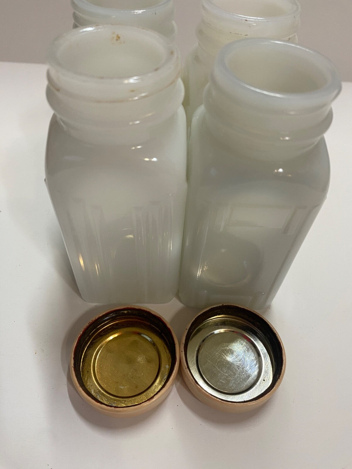 Vintage Griffith's Mid-Century Milk Glass Spice Jar Set of 4 pink Lid