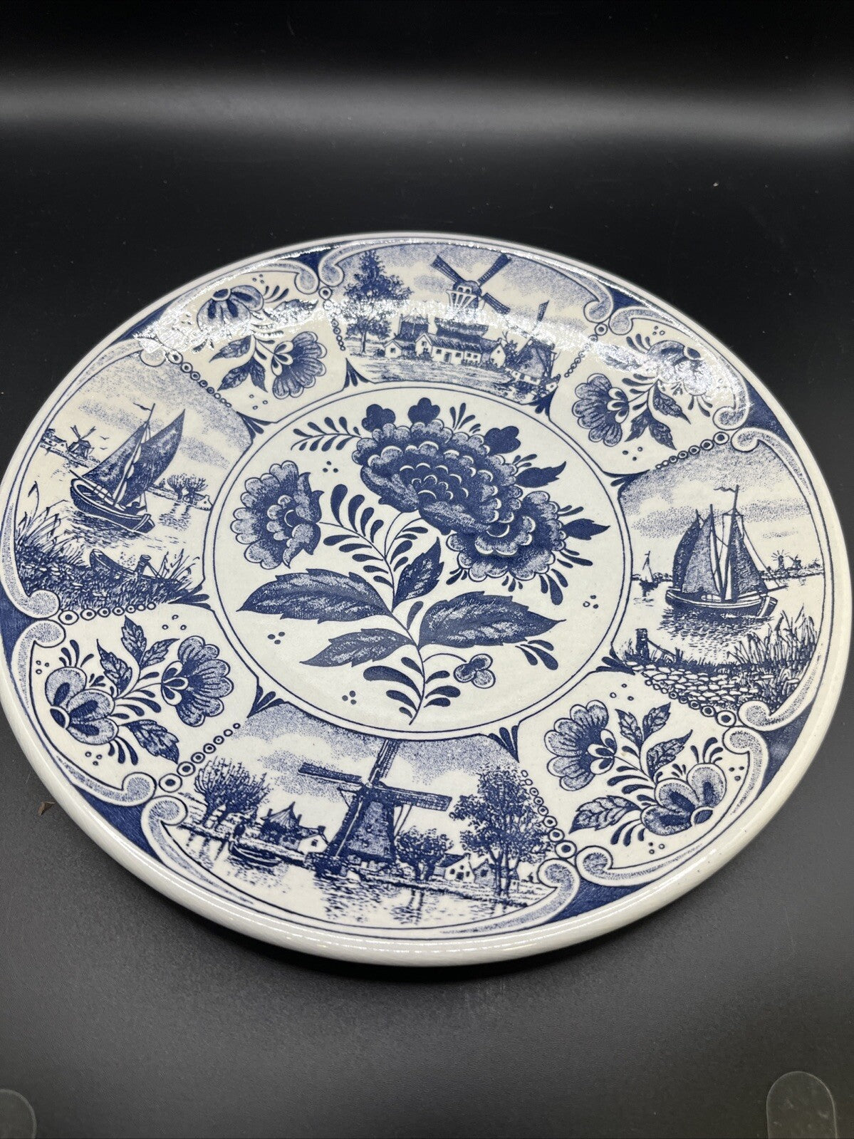 Delft Dutch Blauw Blue and White Floral Plate Signed Hand PaintedMade in Holland