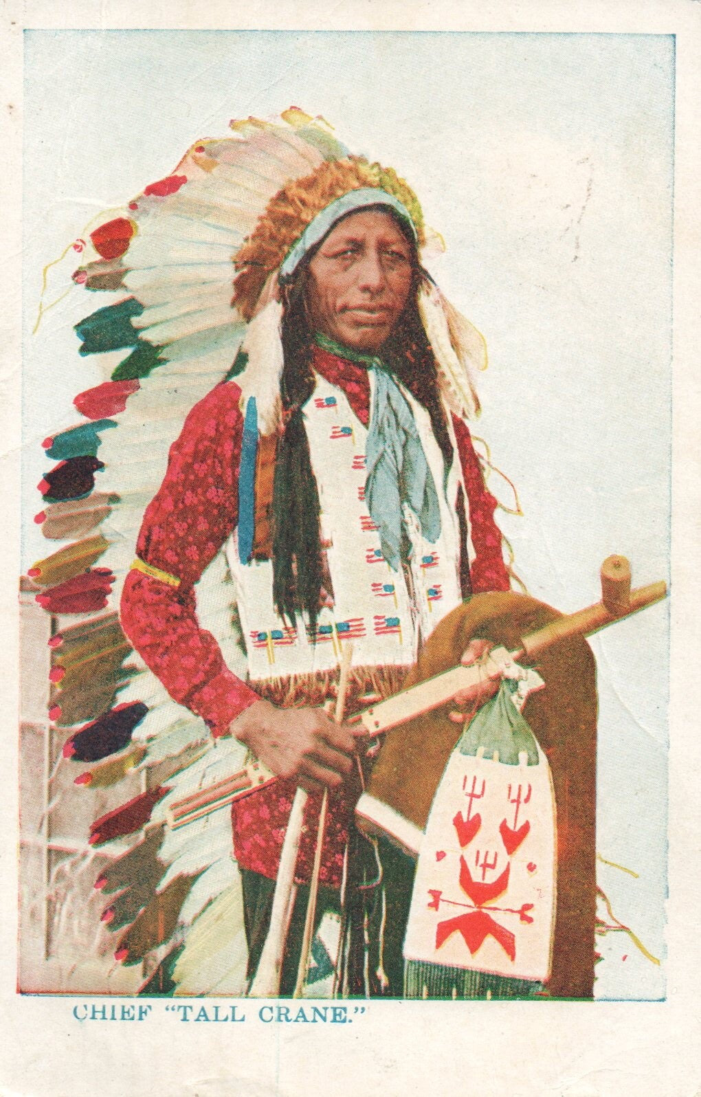 Chief "Tall Crane" In Headdress Native American Indian Postcard