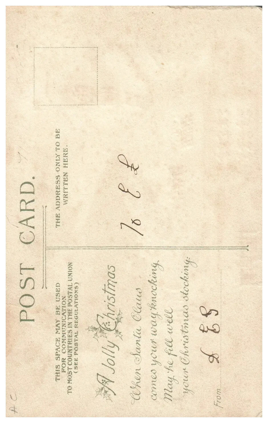 EARLY Rare Hold To The Light Santa Claus vintage Christmas Postcard HTL PURPLE